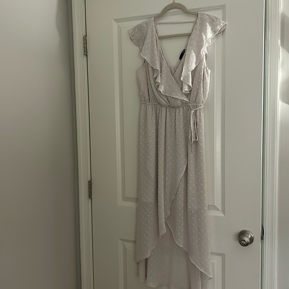 Aqua Cream Dotted Chiffon Wrap High Low Dress, Size M - Picture 3 of 4